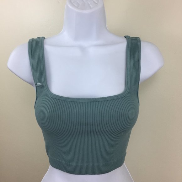 NWT ZARA Limitless Contour Collection Stretchy Sage Green Ribbed Cropped Top - Picture 5 of 8